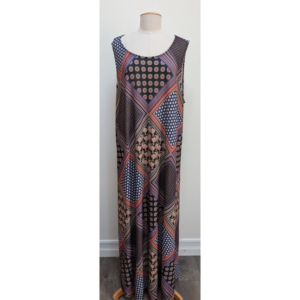 Roaman’s Plus Patchwork Print Sleeveless Maxi Dress Boho Style Size 26/28 2X